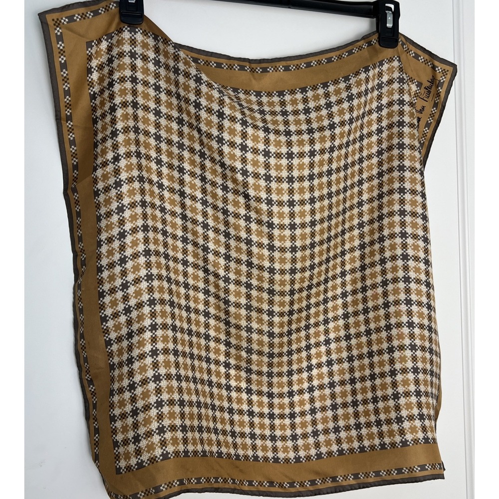 Vintage Diane Von Furstenberg 24" X 23"Silk Scarf Brown Gray, White Grid Pattern